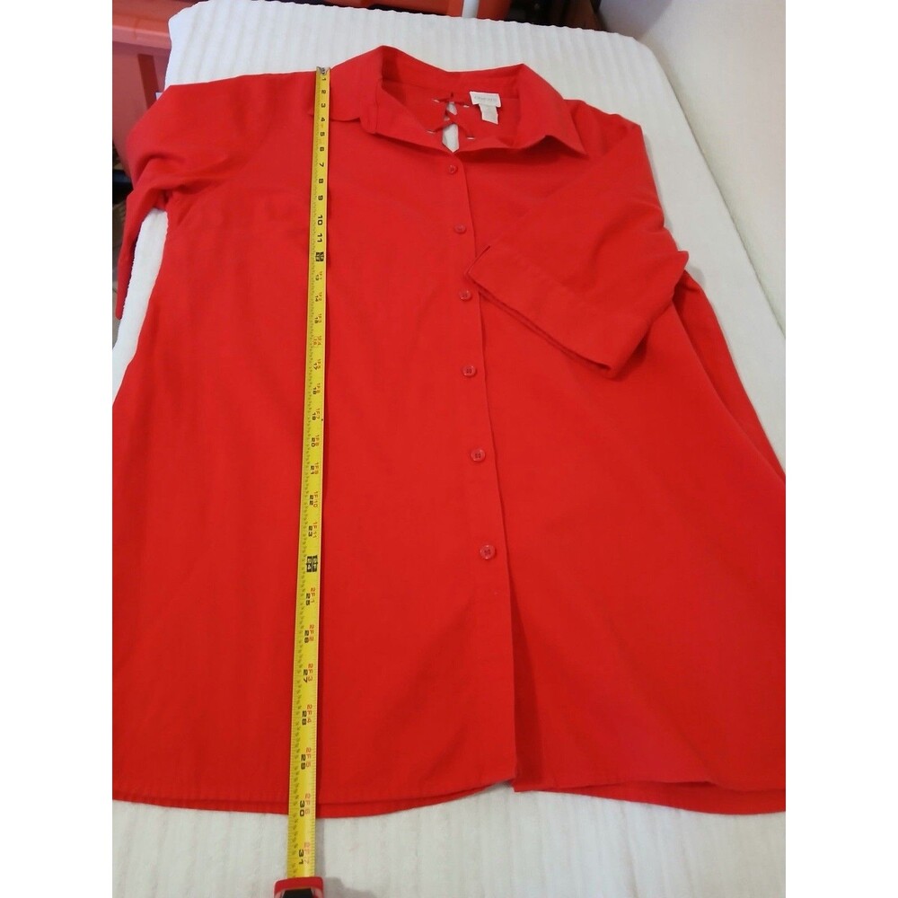 Chico’s‎ Red Lace Up Back Button Front Blouse Short Sleeve Tunic Size 2 Large - Picture 9 of 15